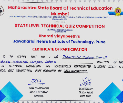 Participation in  MSBTE STATE LEVEL TECHNICAL QUIZ  COMPITATION  