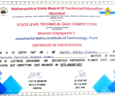 Participation in  MSBTE STATE LEVEL TECHNICAL QUIZ  COMPITATION