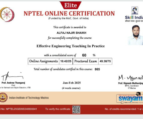 NPTEL- ELITE course on Effective Engineering Teaching in Practice.