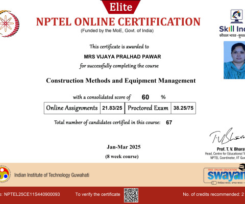 NPTEL- ELITE course on Construction Methods and Equipment Management