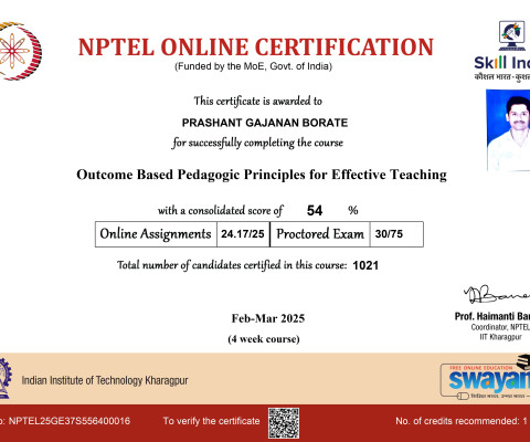 NPTEL- Course on Outcome Based Pedagogic Principles for Effective Teaching