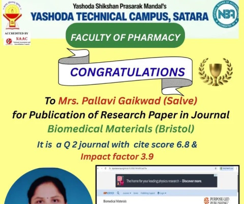 Publication on “ROS-driven, p53-mediated apoptosis in HepG2 cells induced by Blumea eriantha carbon quantum dots”* in the renowned journal *Biomedical Materials (Bristol) — a Q2 journal with a JCR Impact Factor of 3.7 and a CiteScore of 6.8
