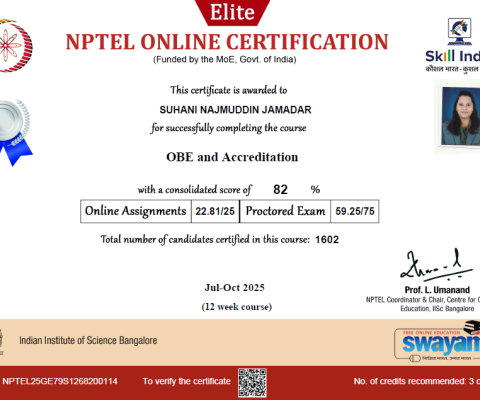 NPTEL Course - OBE and Accreditation Jul-Oct 2025 – 82% Silver Medal