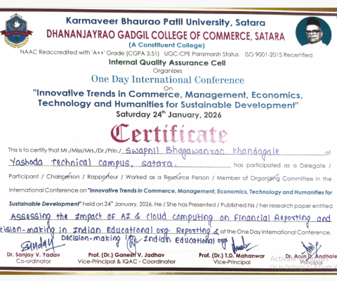Published Research Paper on: Assessing the impact of AI and cloud computing on financial reporting and decision making in indian Educational Organization reporting and decision making in indian educational organization