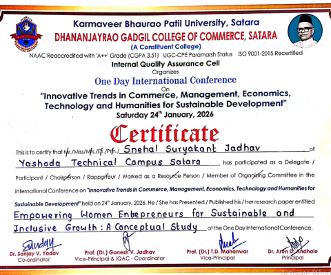 Research Paper on: Empowering Women Entrepreneurs for sustainable and inclusive growth: A Conceptual Study  