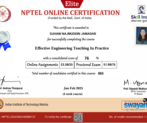 NPTEL course “Effective Engineering Teaching In Practice”