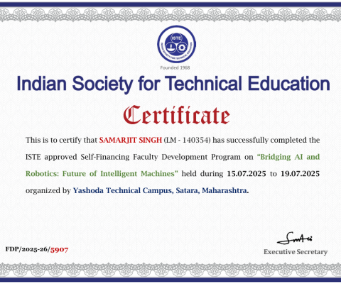 ISTE approved Self-Financing Faculty Development Program on “Bridging AI and Robotics: Future of Intelligent Machines”