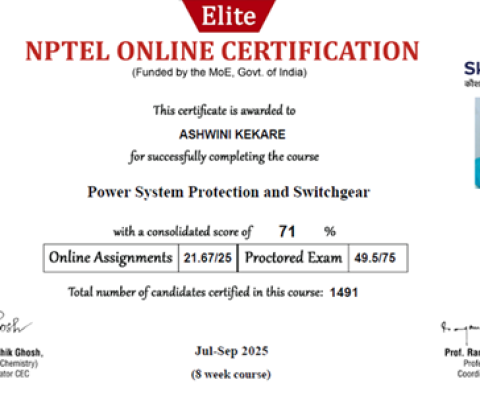 Online NPTEL course on - “Power System Protection and Switchgear”