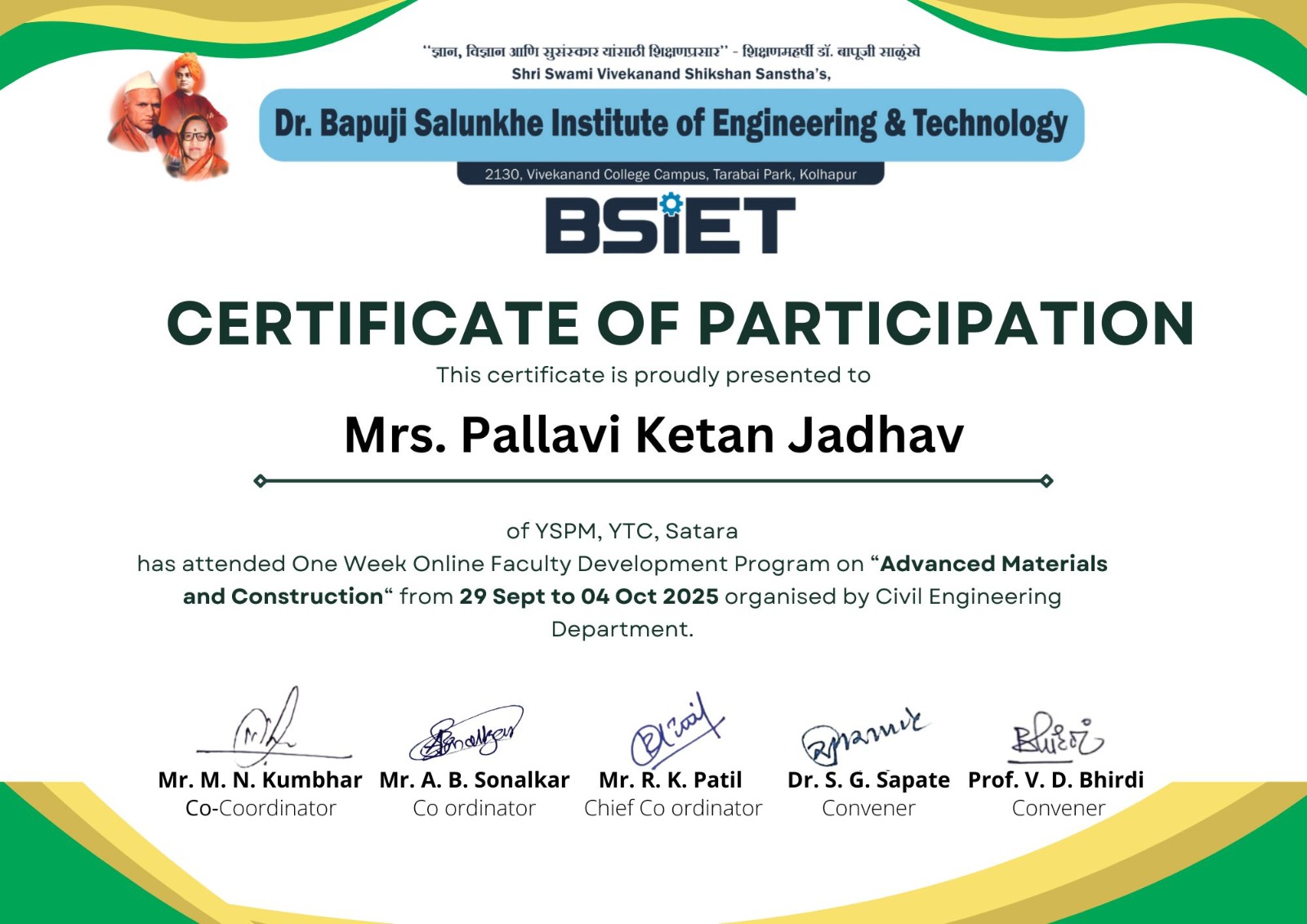 Prof. Pallavi Ketan Jadhav Attends One-Week Online Faculty Development Program